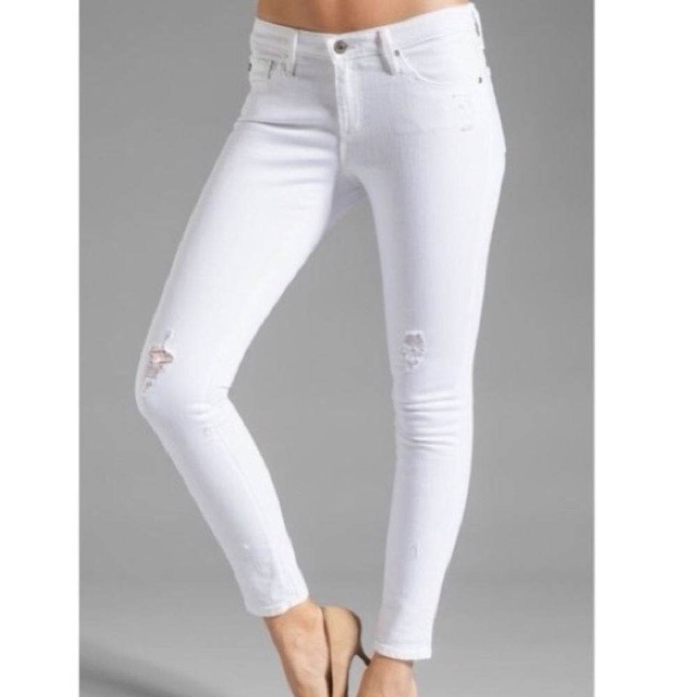 AG Adriano Goldschmied Distressed Legging Ankle Super Skinny White Pant
